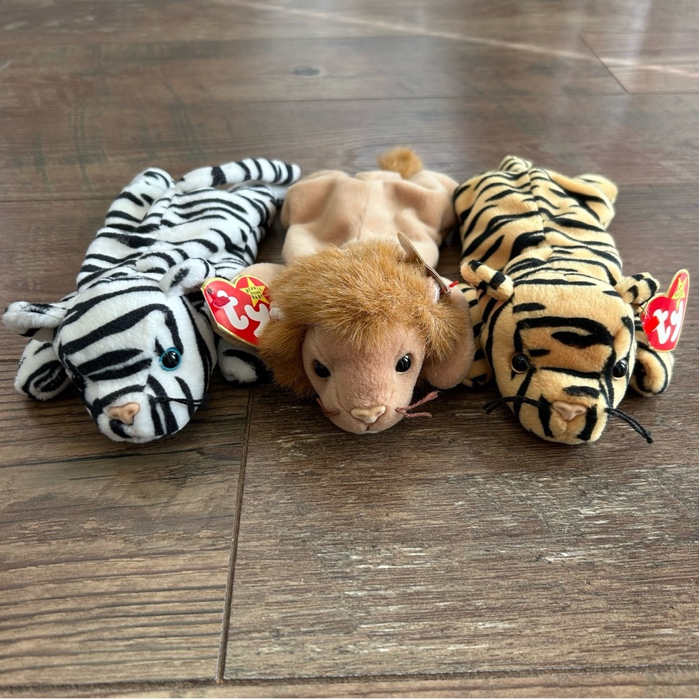 Lot of 3 Ty Beanie Babies Roary, Stripes & Blizzard